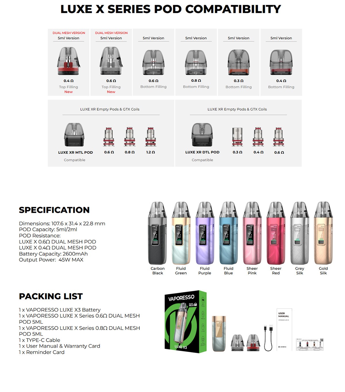 Vaporesso luxe X3 Pod Kit 2600mAh 5ml3