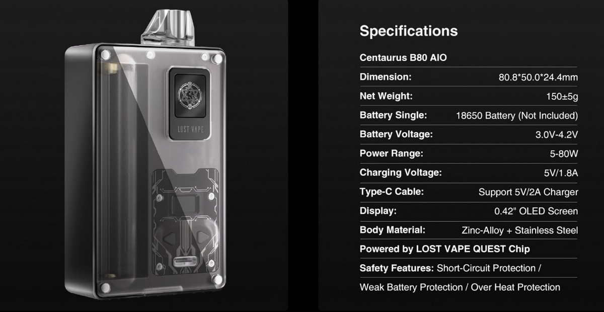 centaurus b60 80 aio kit 18650 by lost vape 5