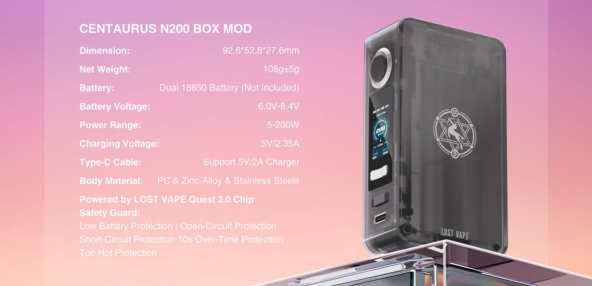 centaurus n200 box mod 200w 2x 18650 by lost vape 12