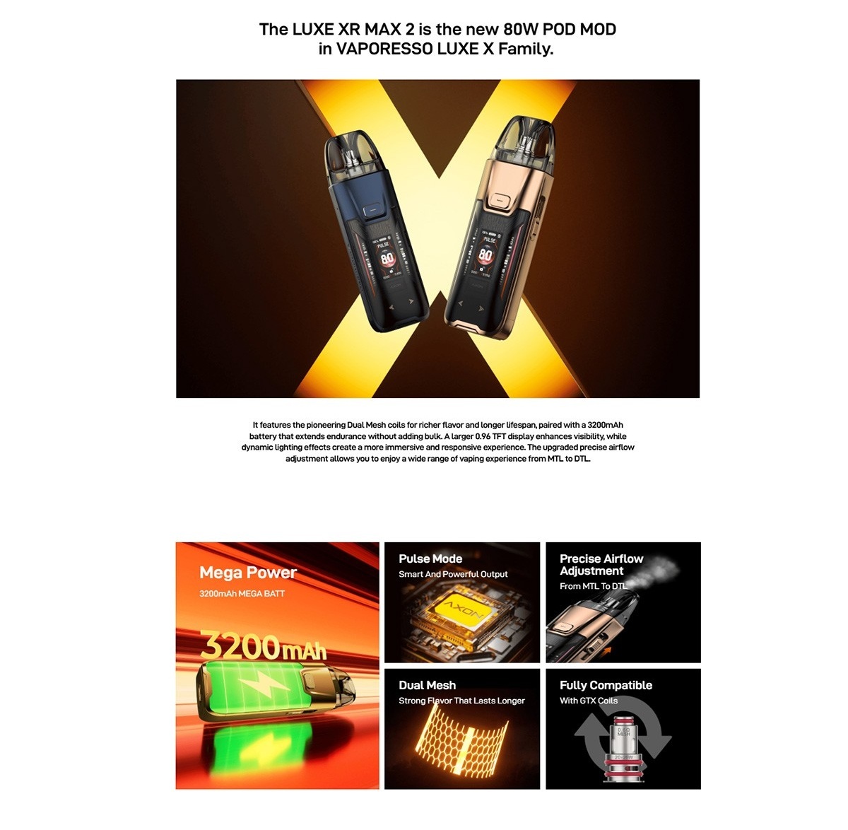 luxe xr max 2 pod kit 3200mah 5ml by vaporesso 2